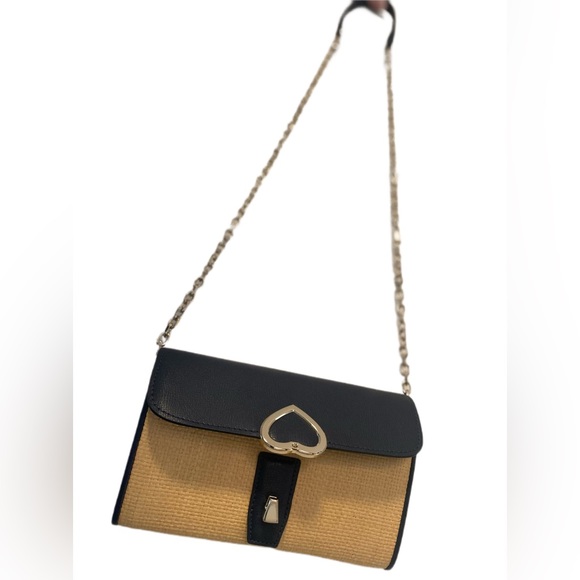 NEW* Kate Spade Robyn Straw HandBag Nightcap Flap Chain Wallet Clutch Navy Logo - Picture 7 of 15